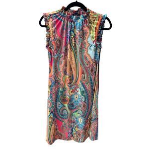 Tommy Hilfiger Multicolor Paisley Print Ruffle Trim Sleeveless Dress Sz 2 Summer